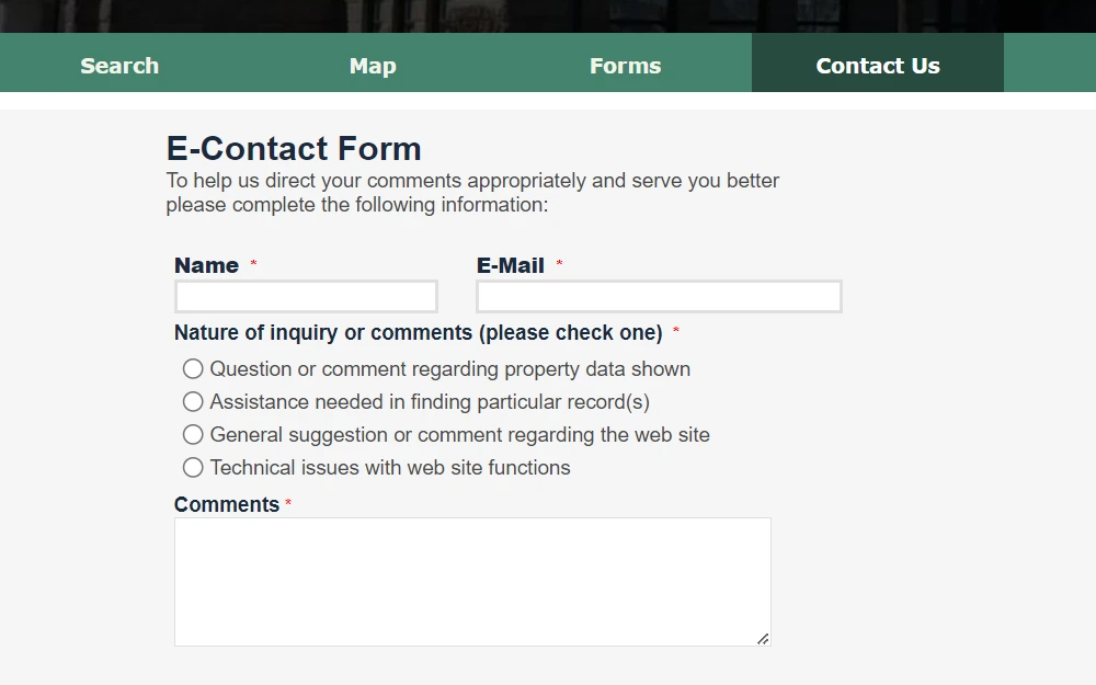 A screenshot of the e-contact form to reach out for assistance or submit inquiries to the Auglaize County Auditor.